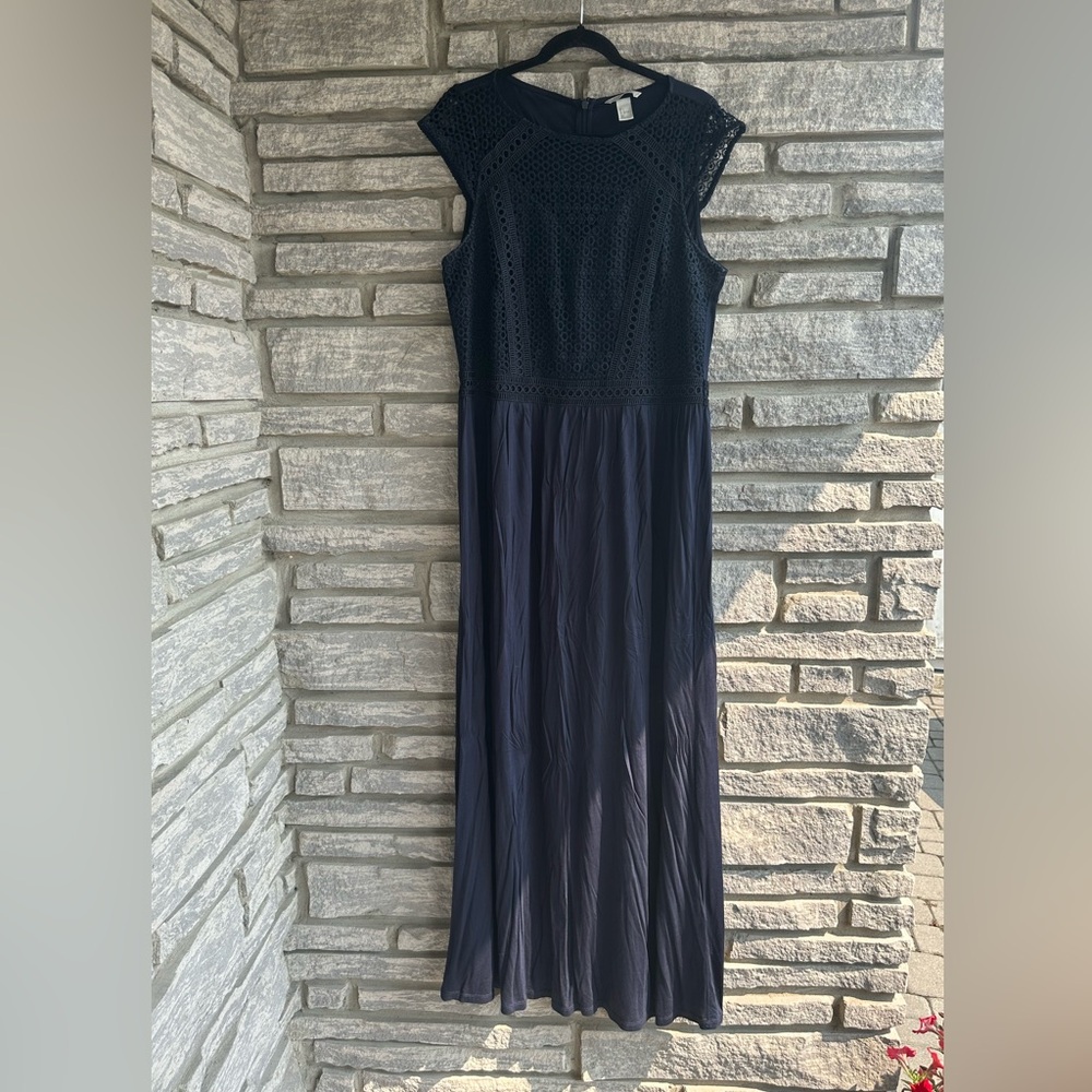 H&M - blue maxi dress with lace details